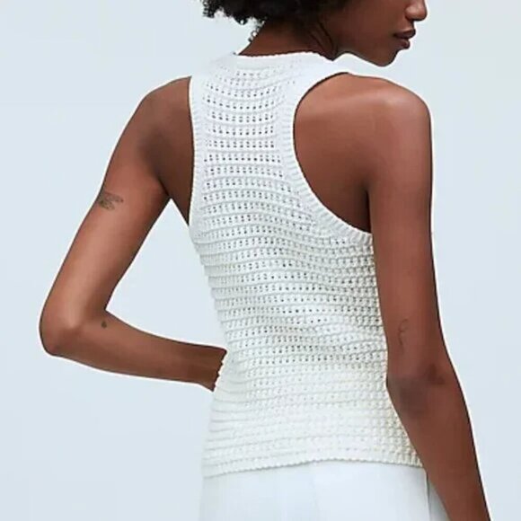 Madewell Crochet-Knit Crewneck Sweater Tank Bright Ivory Size S NWT - Picture 2 of 6